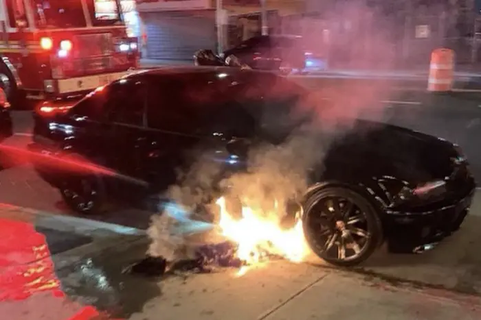 An officer's BMW that was set on fire earlier this week